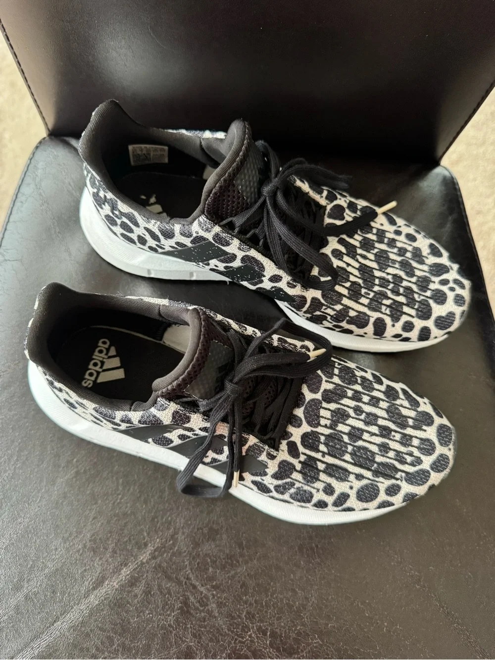 adidas Black & White Leopard-Print Trainers